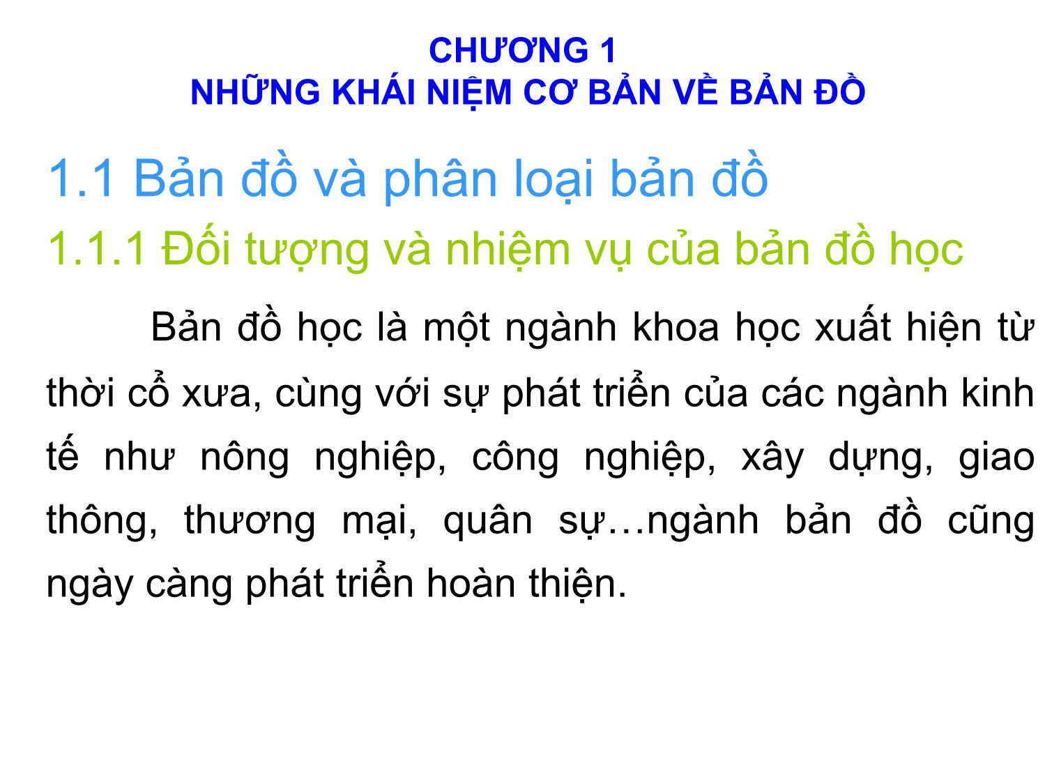 Bài giảng Bản đồ địa chính - Chương 1: Những khái niệm cơ bản về bản đồ trang 1