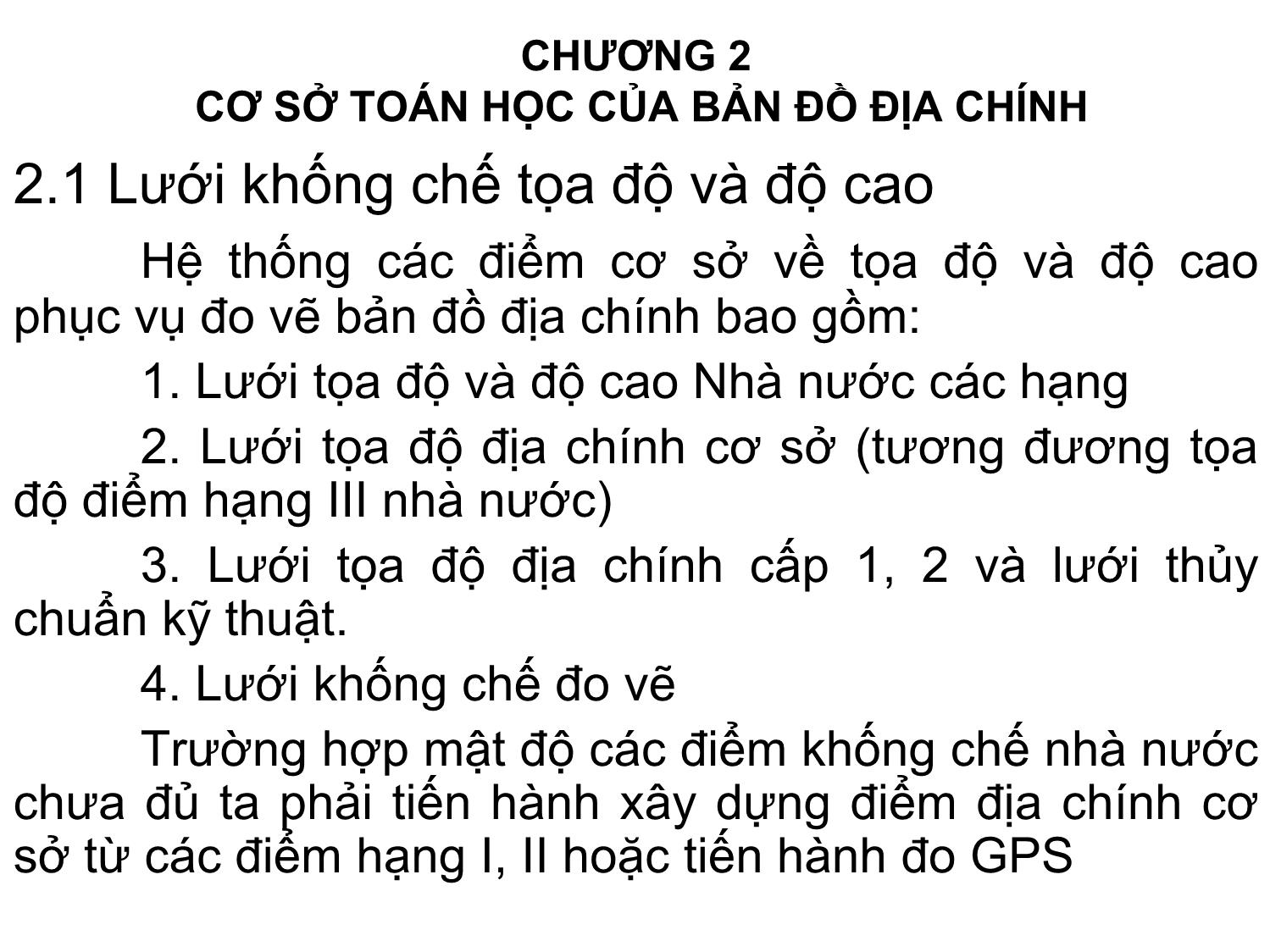 Bài giảng Bản đồ địa chính - Chương 2: Cơ sở toán học của bản đồ địa chính trang 1