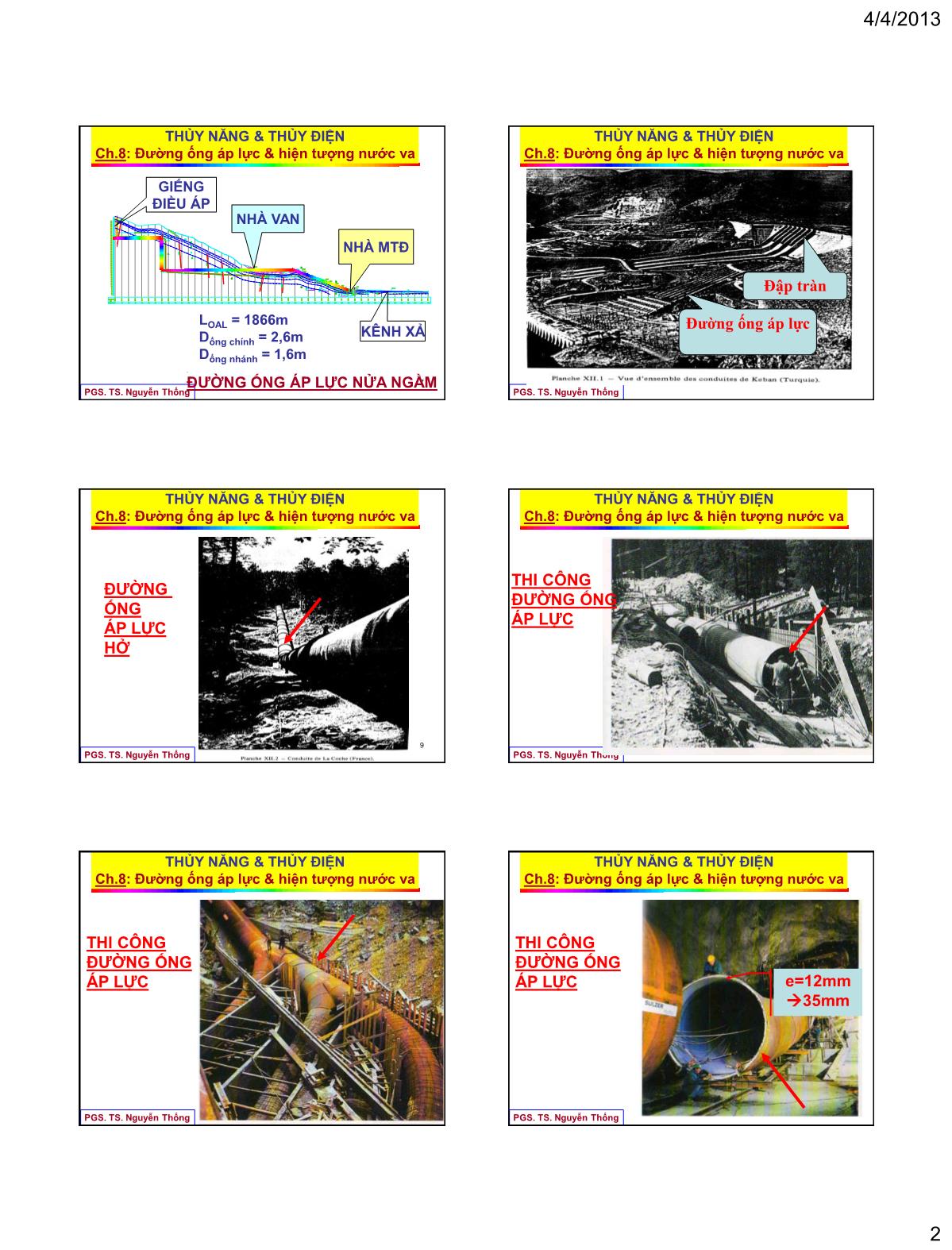 Bài giảng Thủy năng thủy điện - Chương 8: Đường ống áp lực & hiện tượng nước va trang 2