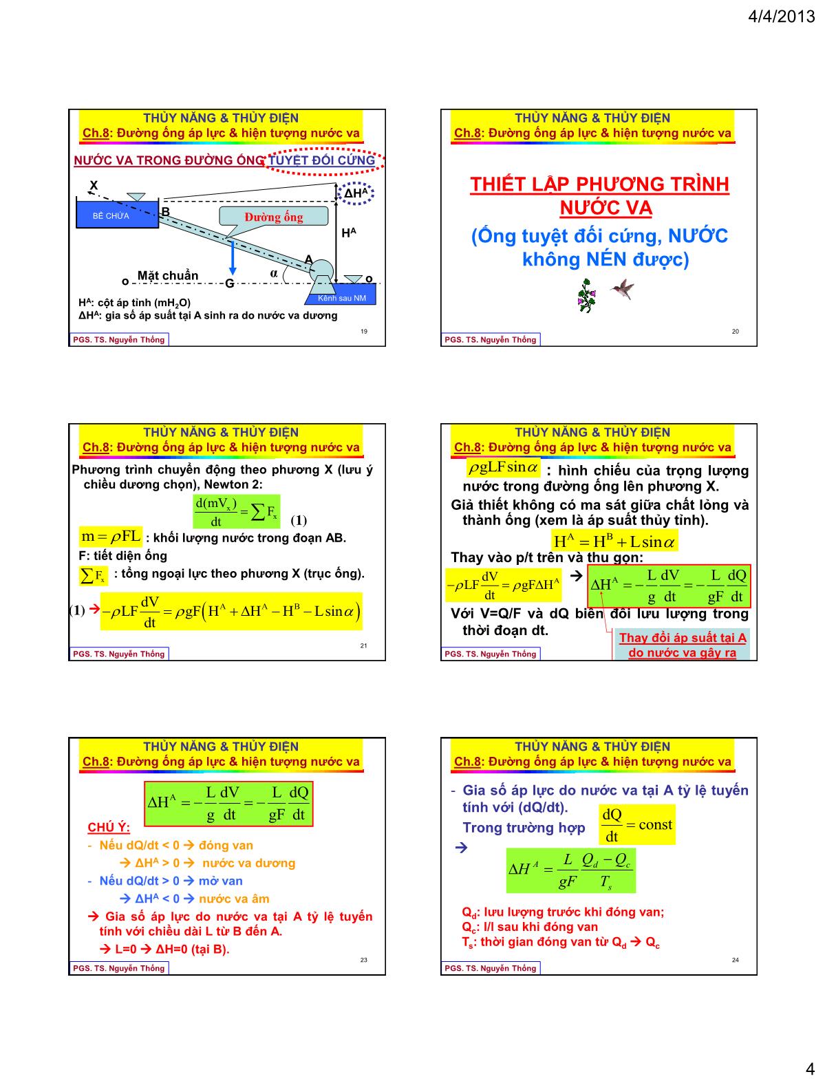 Bài giảng Thủy năng thủy điện - Chương 8: Đường ống áp lực & hiện tượng nước va trang 4