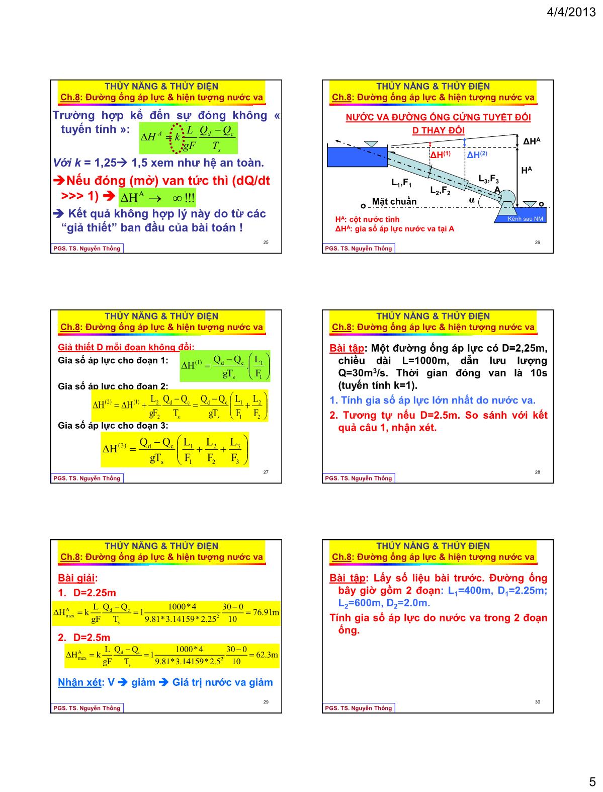 Bài giảng Thủy năng thủy điện - Chương 8: Đường ống áp lực & hiện tượng nước va trang 5