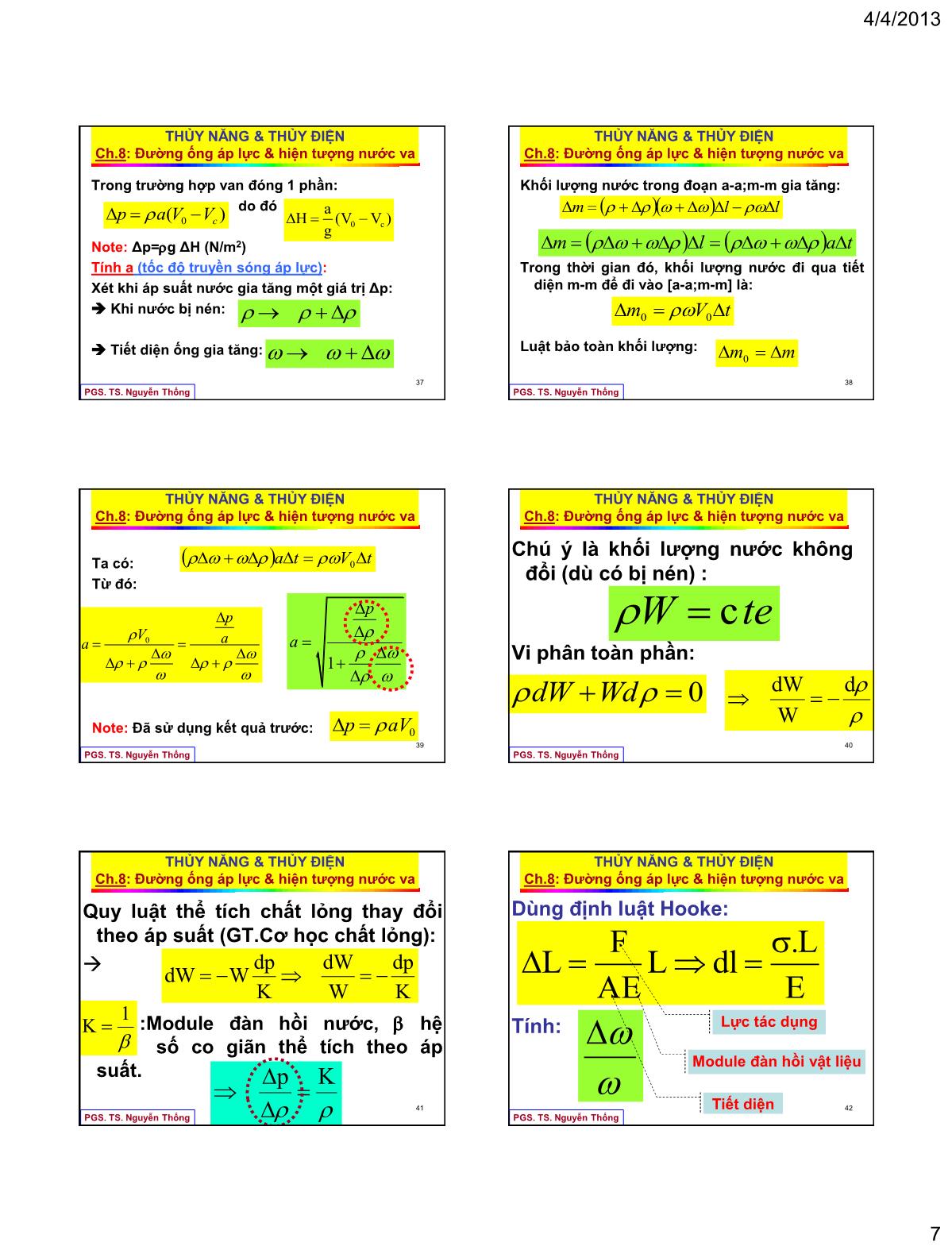 Bài giảng Thủy năng thủy điện - Chương 8: Đường ống áp lực & hiện tượng nước va trang 7