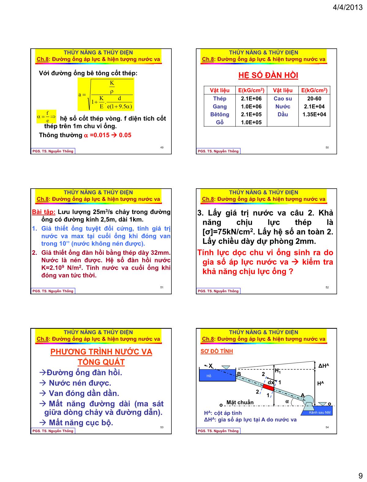 Bài giảng Thủy năng thủy điện - Chương 8: Đường ống áp lực & hiện tượng nước va trang 9