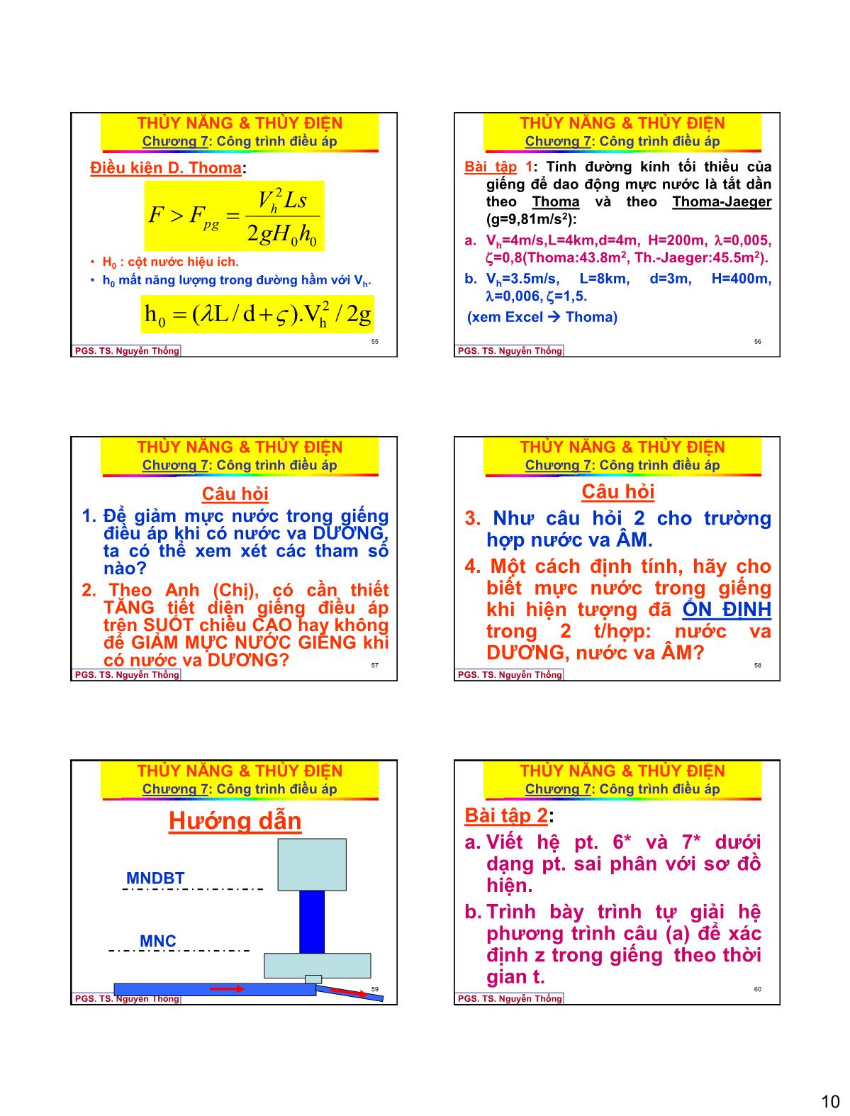 Bài giảng Thủy năng thủy điện - Chương 7: Tháp (giếng) điều áp trang 10