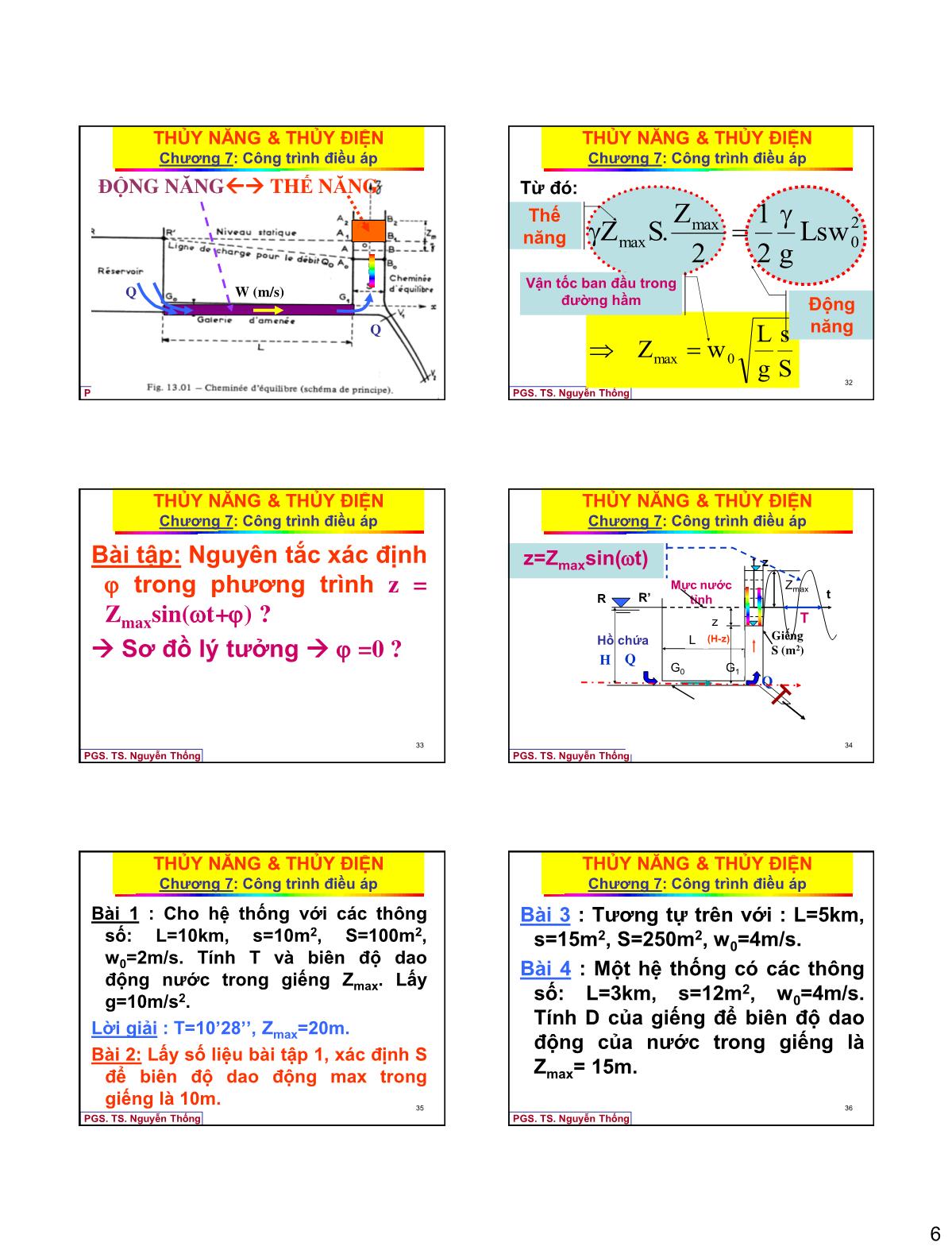 Bài giảng Thủy năng thủy điện - Chương 7: Tháp (giếng) điều áp trang 6