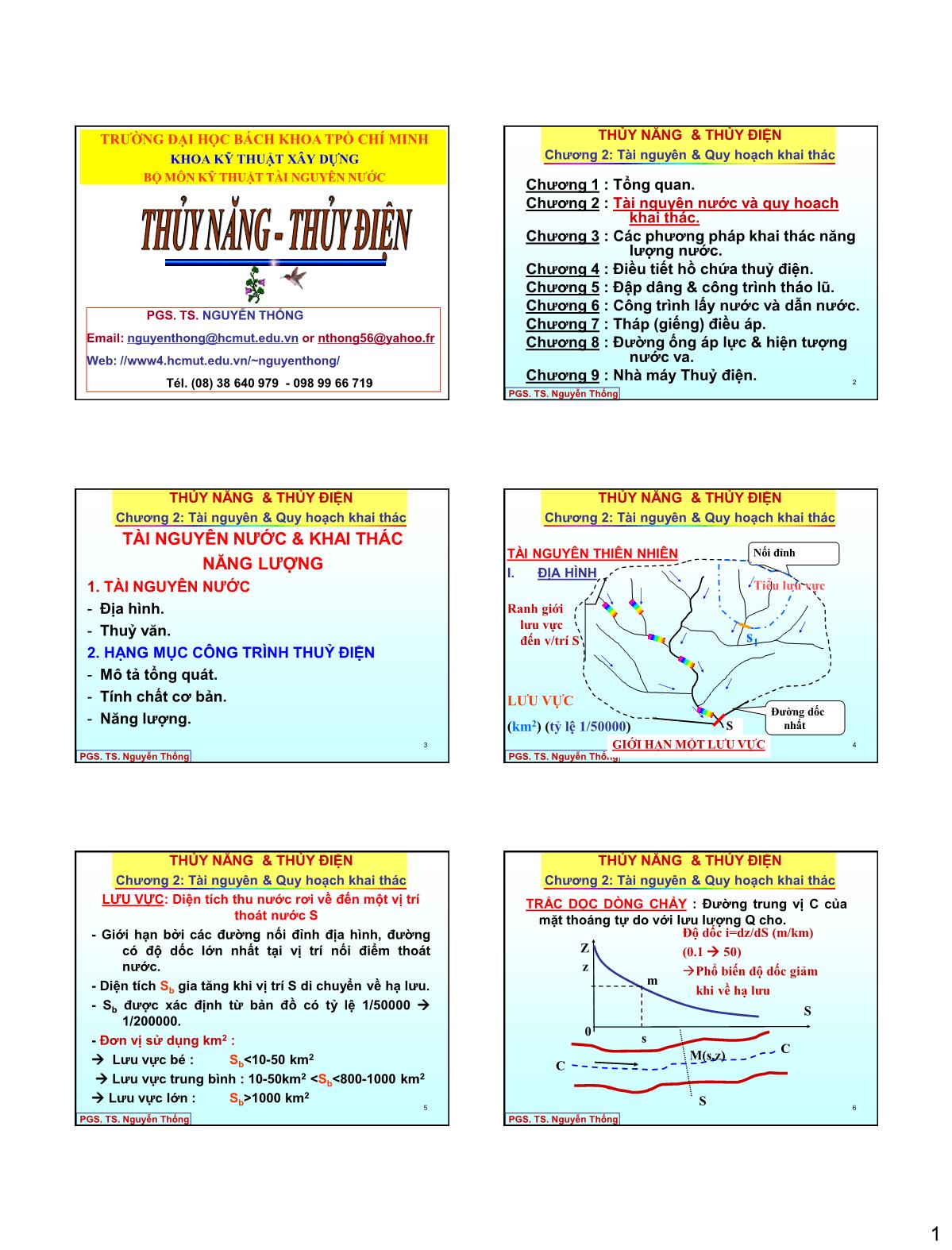 Bài giảng Thủy năng thủy điện - Chương 2: Tài nguyên nước và quy hoạch khai thác trang 1