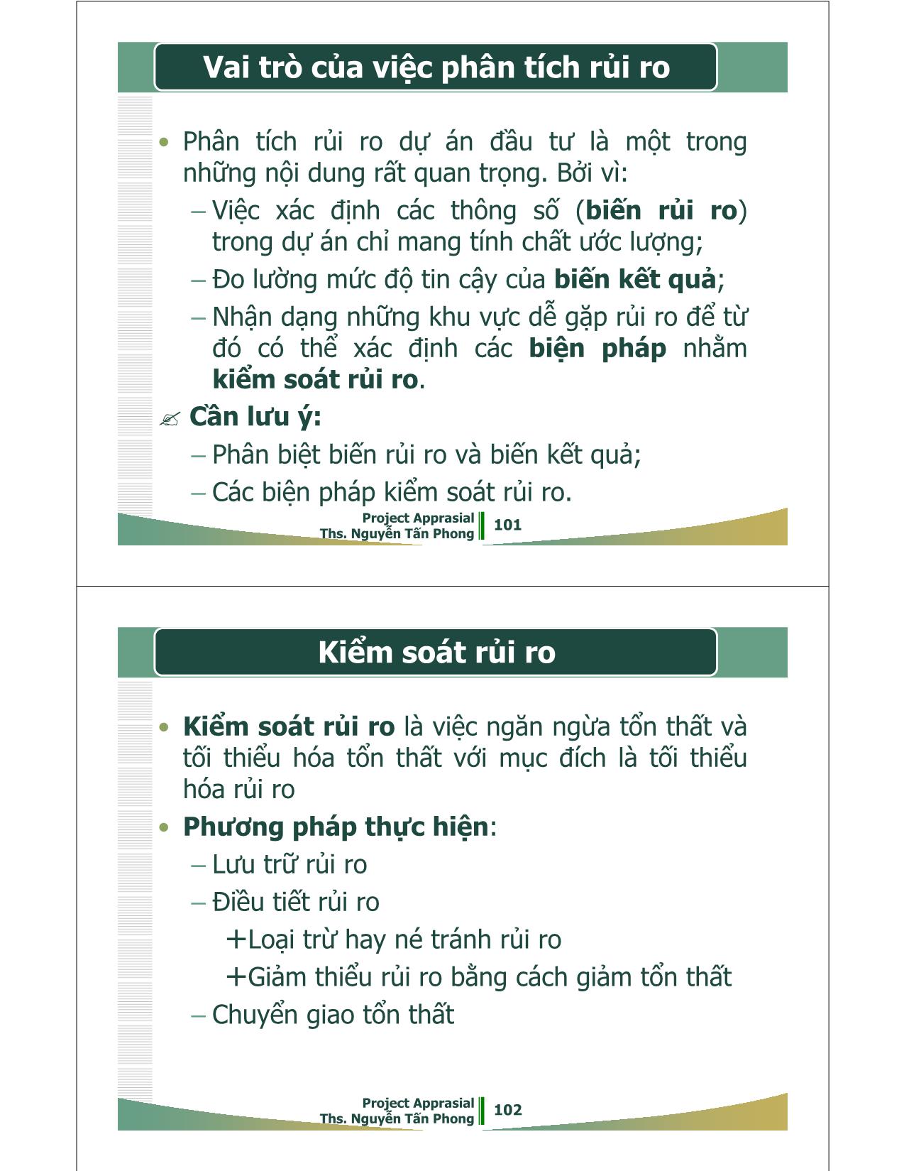 Bài giảng Dự án đầu tư - Chương 5: Phân tích rủi ro dự án trang 3