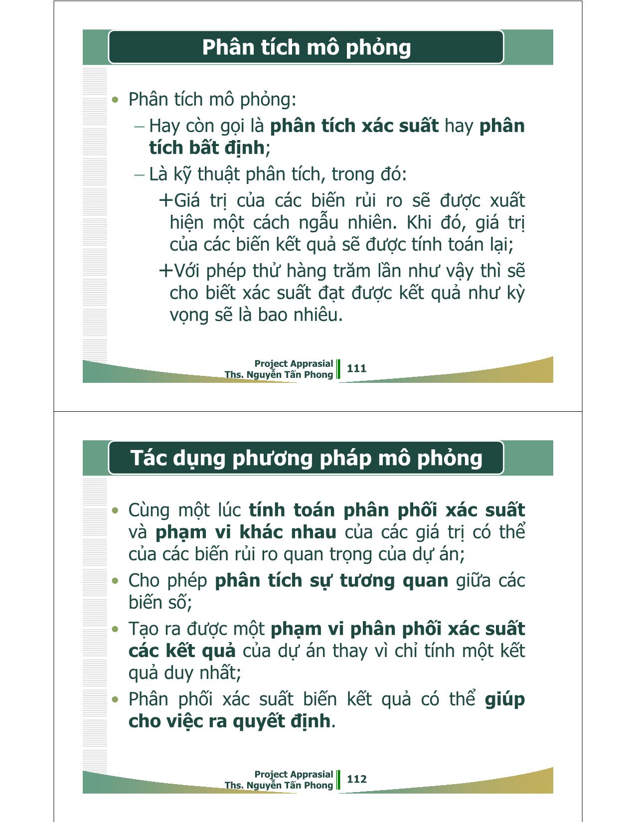 Bài giảng Dự án đầu tư - Chương 5: Phân tích rủi ro dự án trang 8