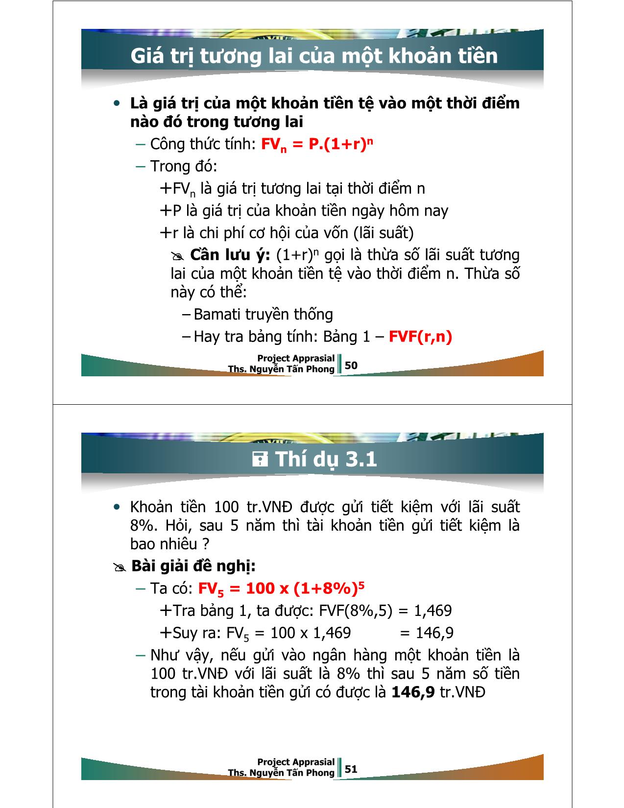 Bài giảng Dự án đầu tư - Chương 3: Các chỉ tiêu đánh giá dự án trang 3