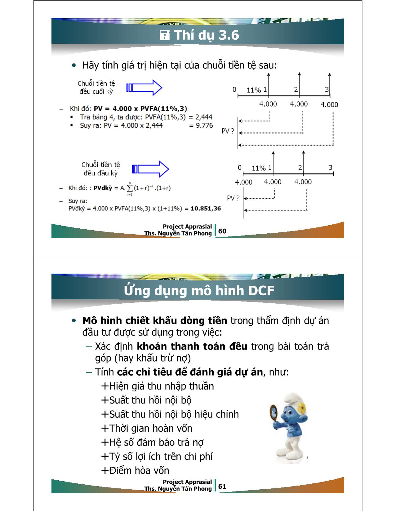 Bài giảng Dự án đầu tư - Chương 3: Các chỉ tiêu đánh giá dự án trang 8