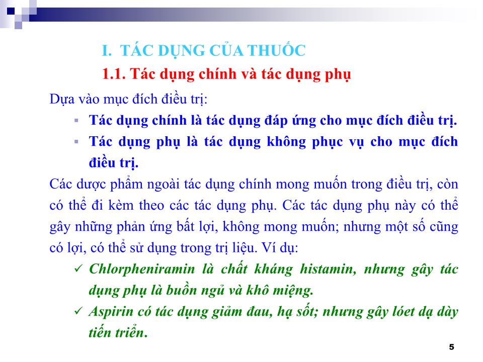 Bài giảng Hóa dược, Dược lý học - Tác dụng của thuốc trang 5