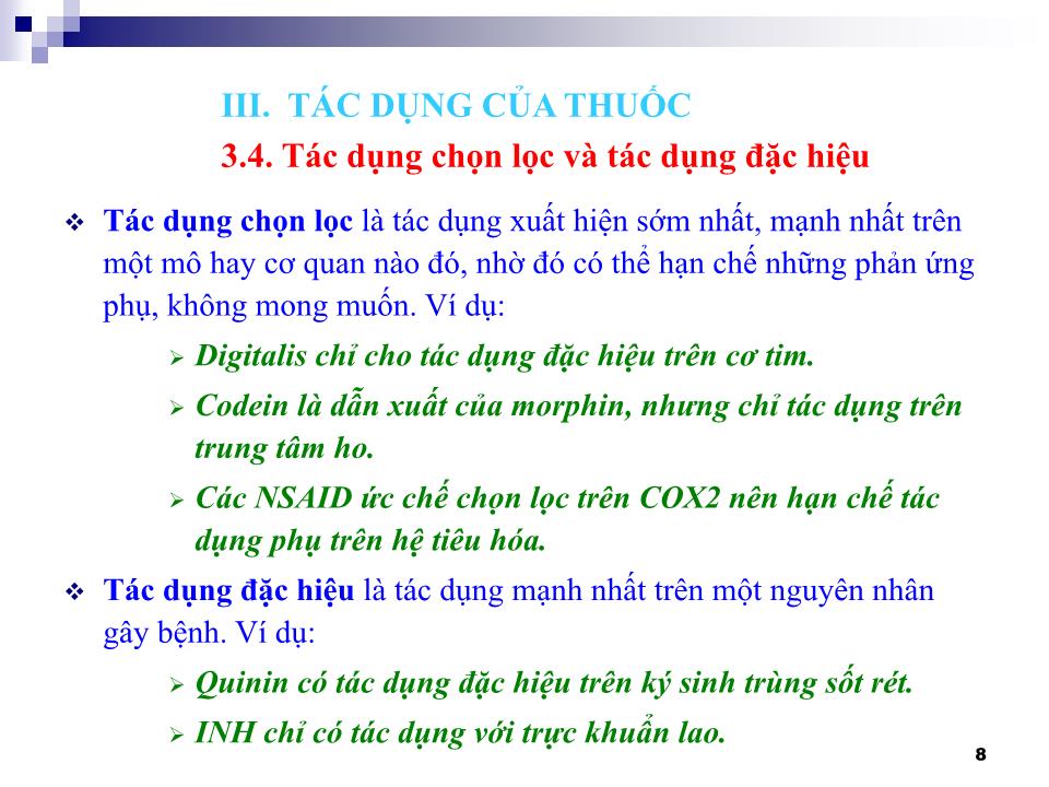 Bài giảng Hóa dược, Dược lý học - Tác dụng của thuốc trang 8