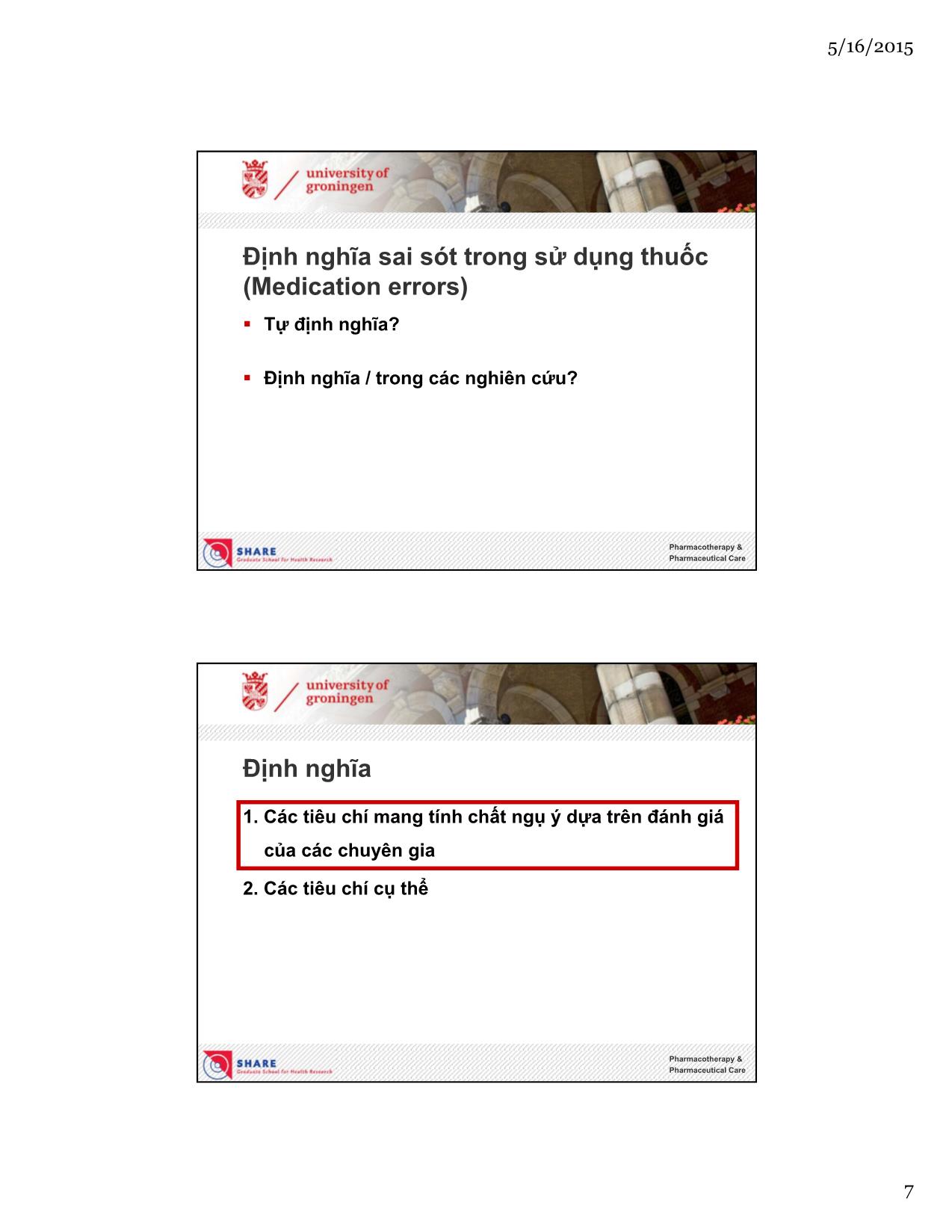 Bài giảng Sai sót trong sử dụng thuốc (Chuẩn bị & thực hiện) trang 7
