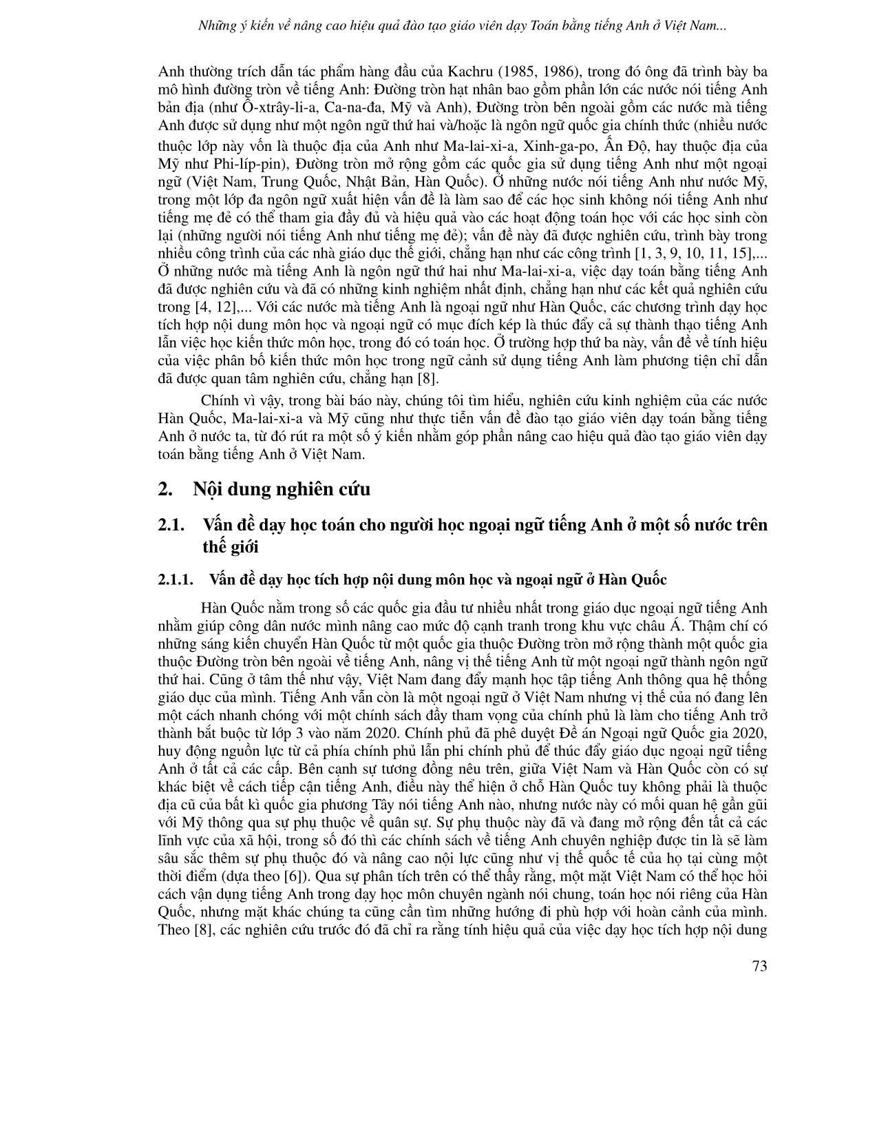 Những ý kiến về nâng cao hiệu quả đào tạo giáo viên dạy Toán bằng Tiếng Anh ở Việt Nam từ phân tích kinh nghiệm của một số nước trang 2