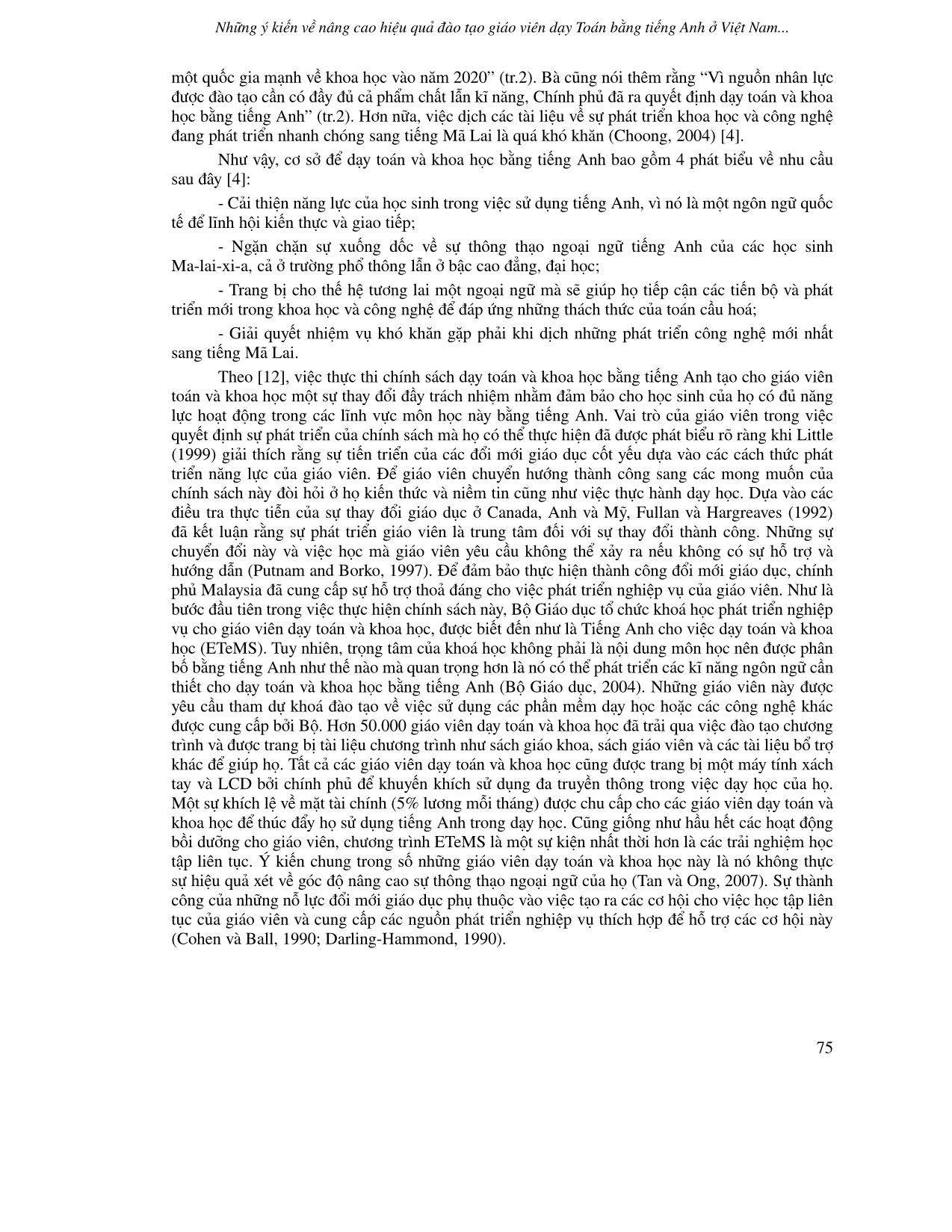 Những ý kiến về nâng cao hiệu quả đào tạo giáo viên dạy Toán bằng Tiếng Anh ở Việt Nam từ phân tích kinh nghiệm của một số nước trang 4
