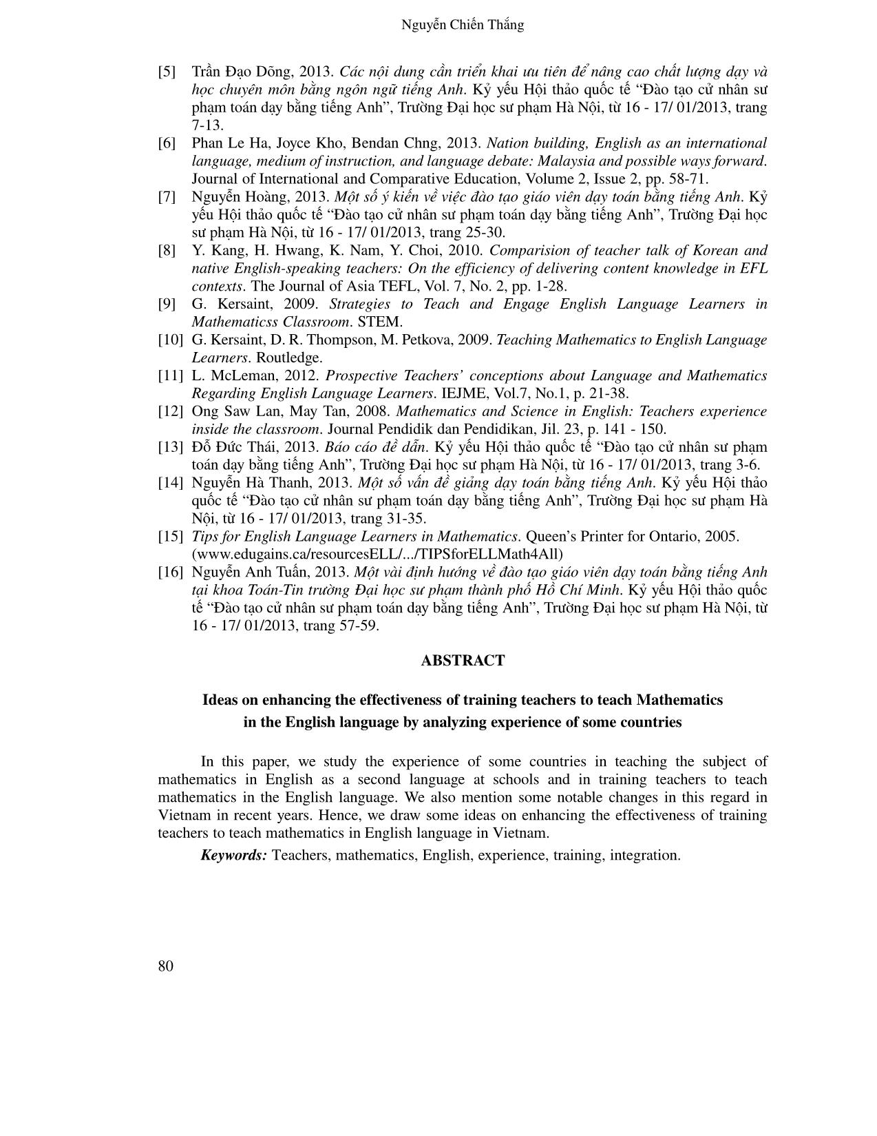 Những ý kiến về nâng cao hiệu quả đào tạo giáo viên dạy Toán bằng Tiếng Anh ở Việt Nam từ phân tích kinh nghiệm của một số nước trang 9