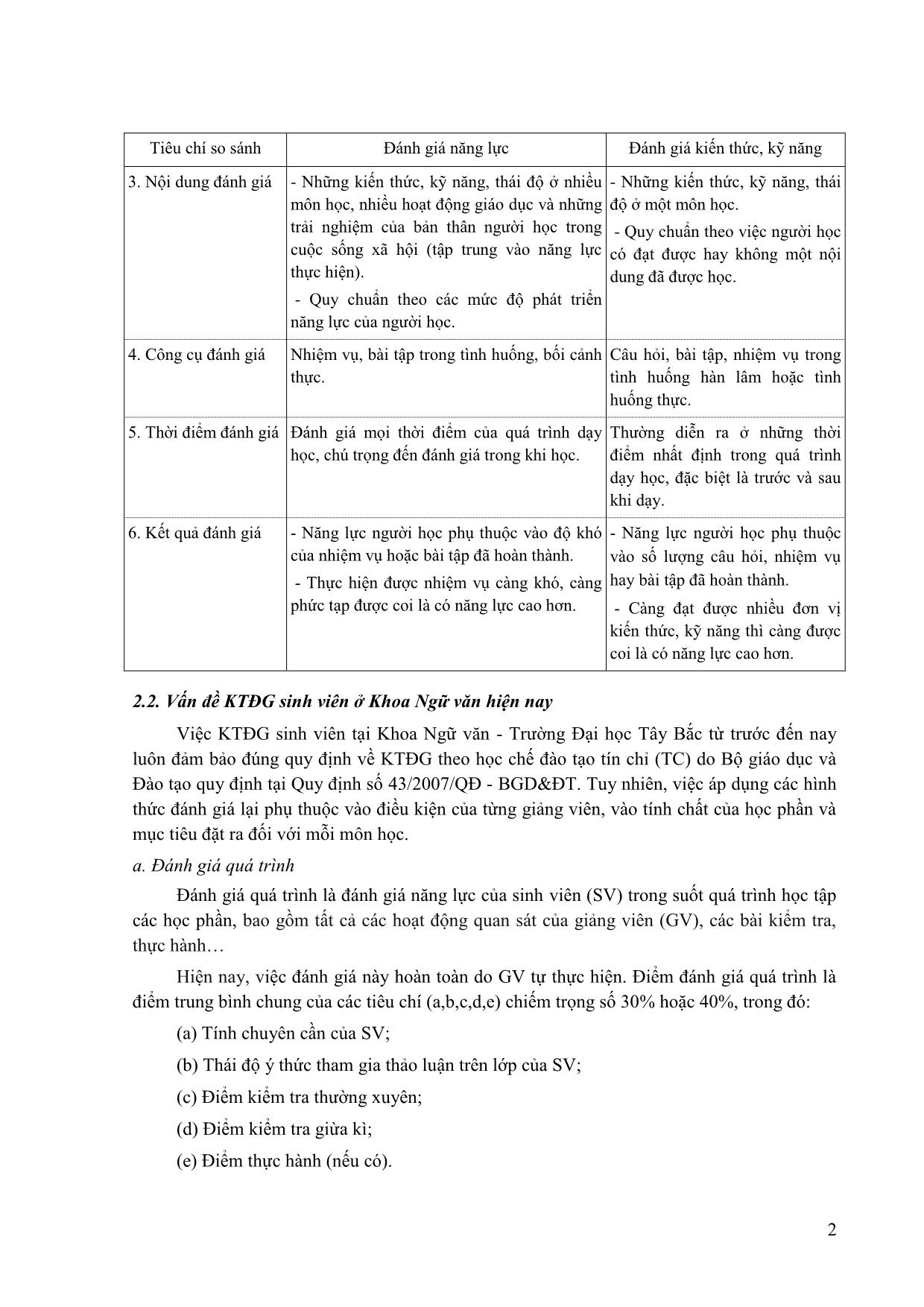 Vấn đề kiểm tra, đánh giá (KTĐG) sinh viên tại khoa Ngữ văn - Trường đại học Tây Bắc trang 2