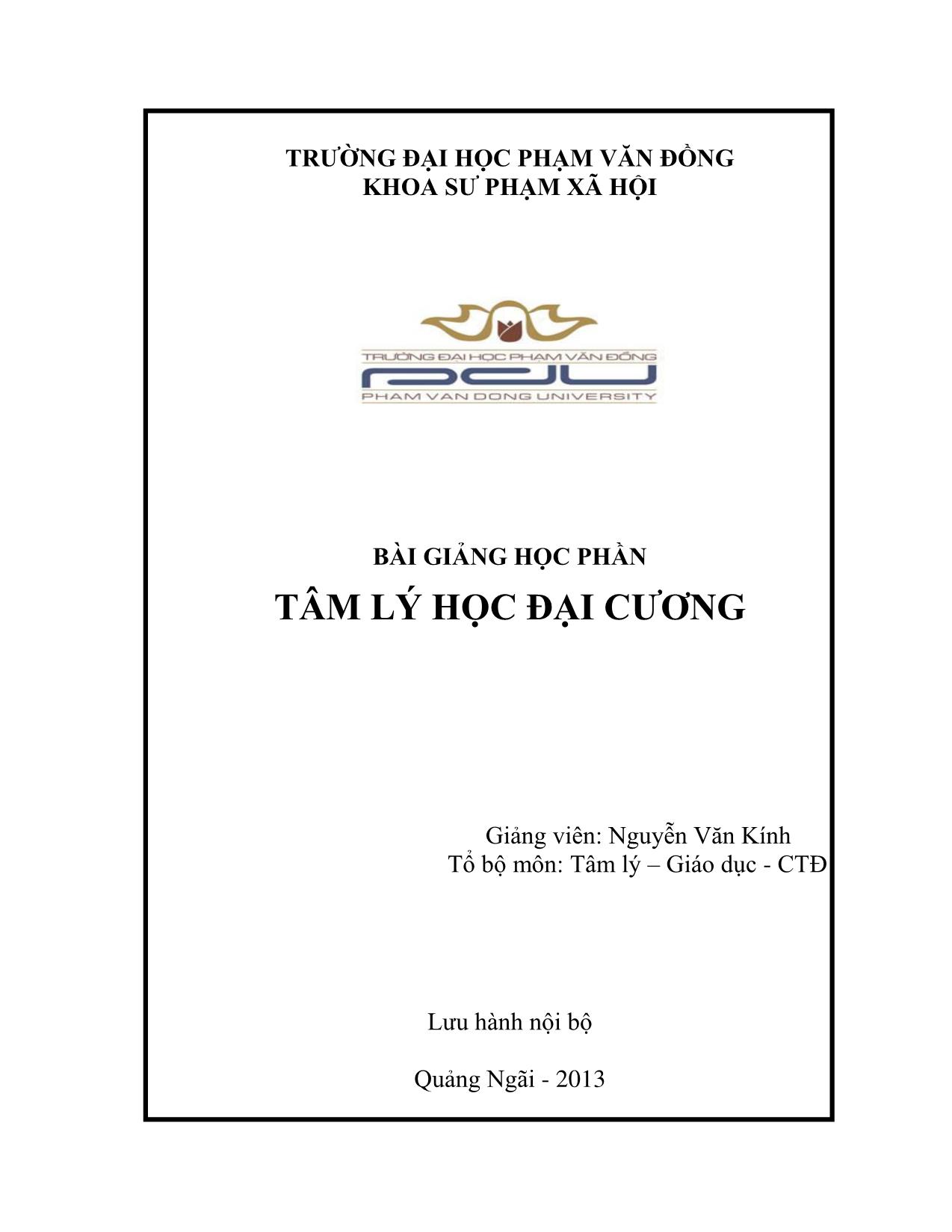 Bài giảng môn Tâm lý học đại cương trang 1