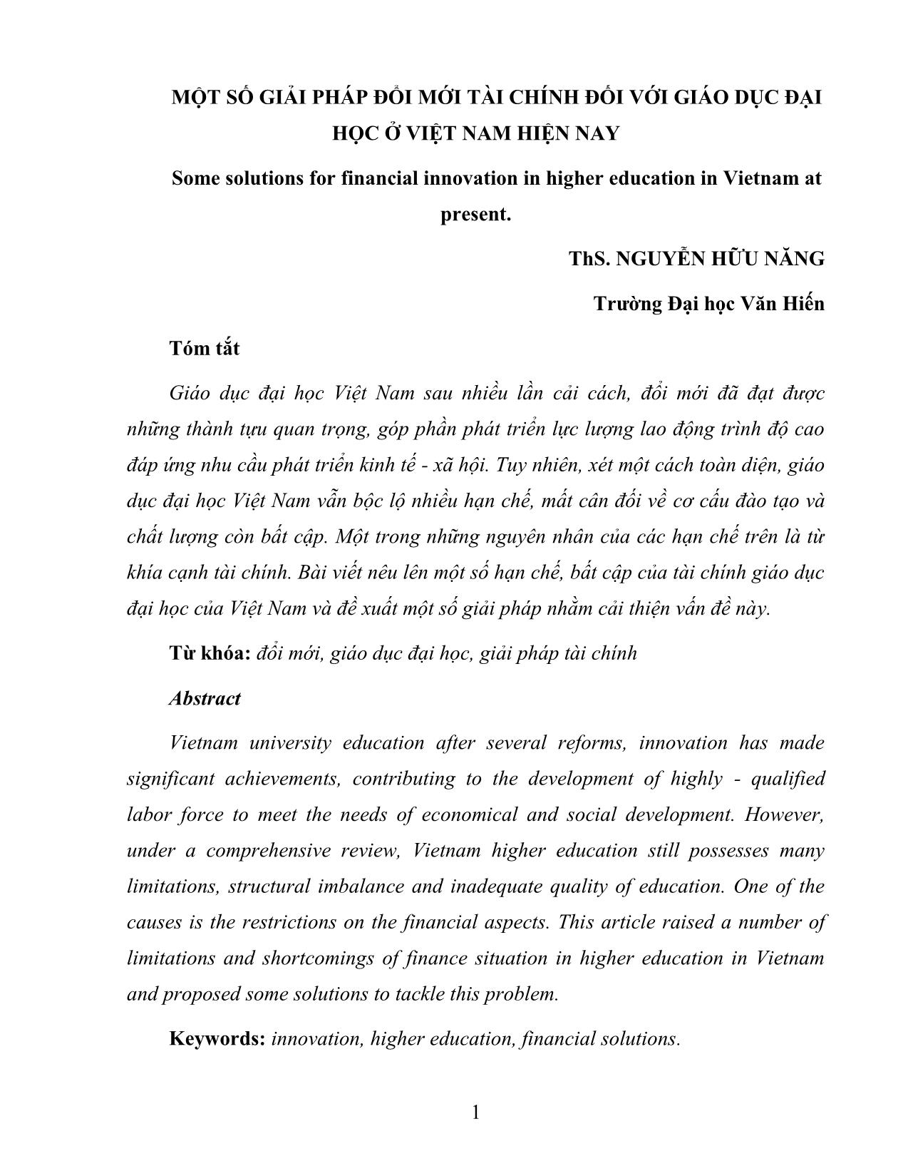 Một số giải pháp đổi mới tài chính đối với giáo dục đại học ở Việt Nam hiện nay trang 1