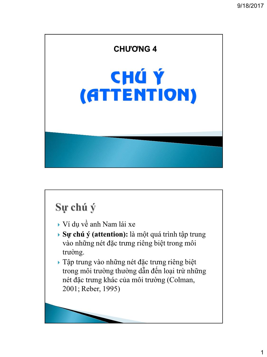 Bài giảng Tâm lý học nhận thức - Chương 4: Chú ý (Attention) trang 1