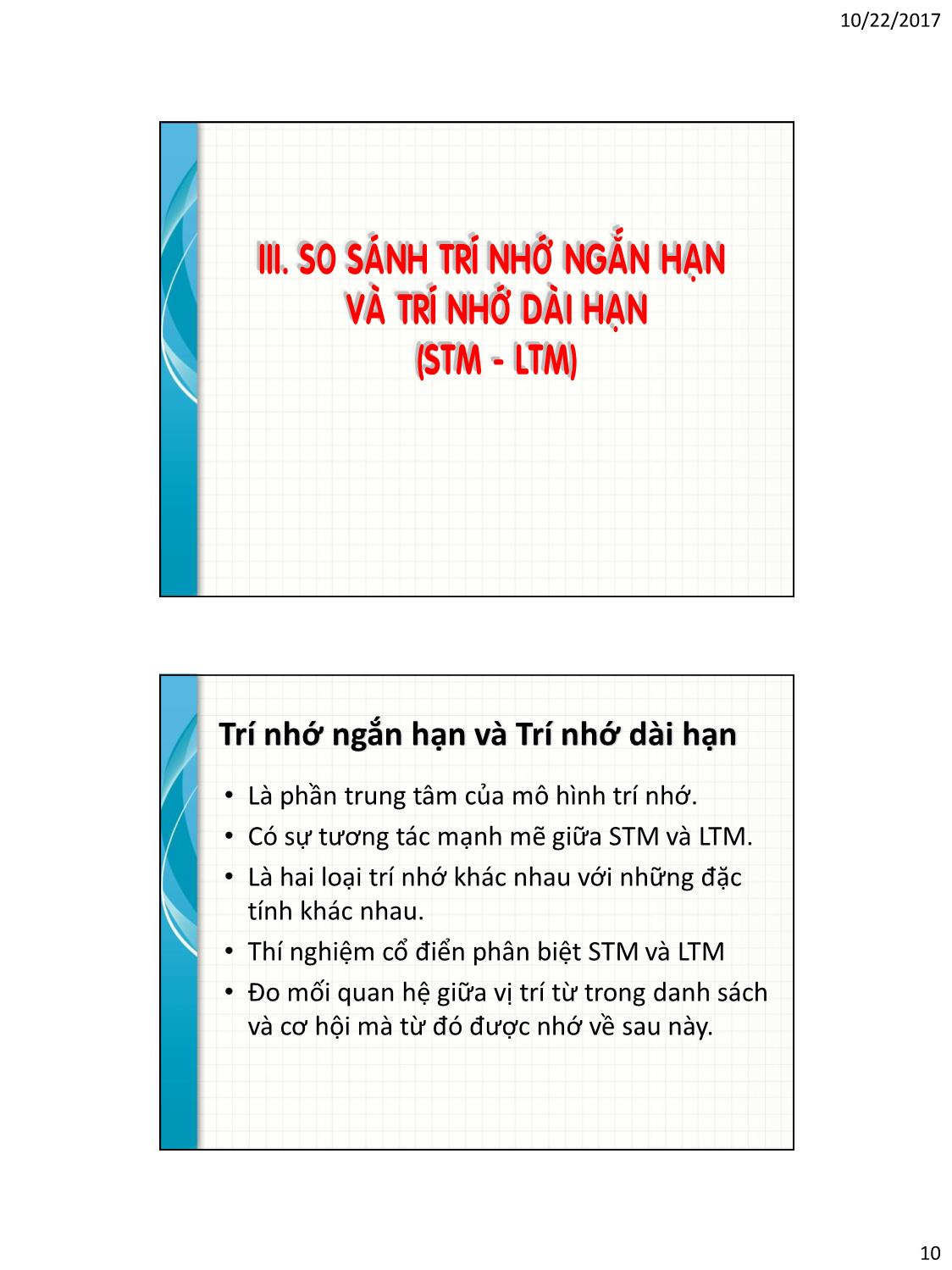 Bài giảng Tâm lý học nhận thức - Chương 5, Phần 1: Trí nhớ tạm thời, trí nhớ ngắn hạn và trí nhớ làm việc trang 10