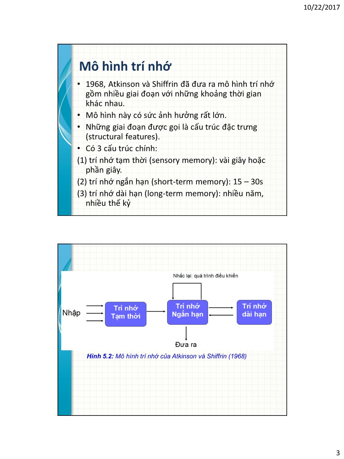 Bài giảng Tâm lý học nhận thức - Chương 5, Phần 1: Trí nhớ tạm thời, trí nhớ ngắn hạn và trí nhớ làm việc trang 3