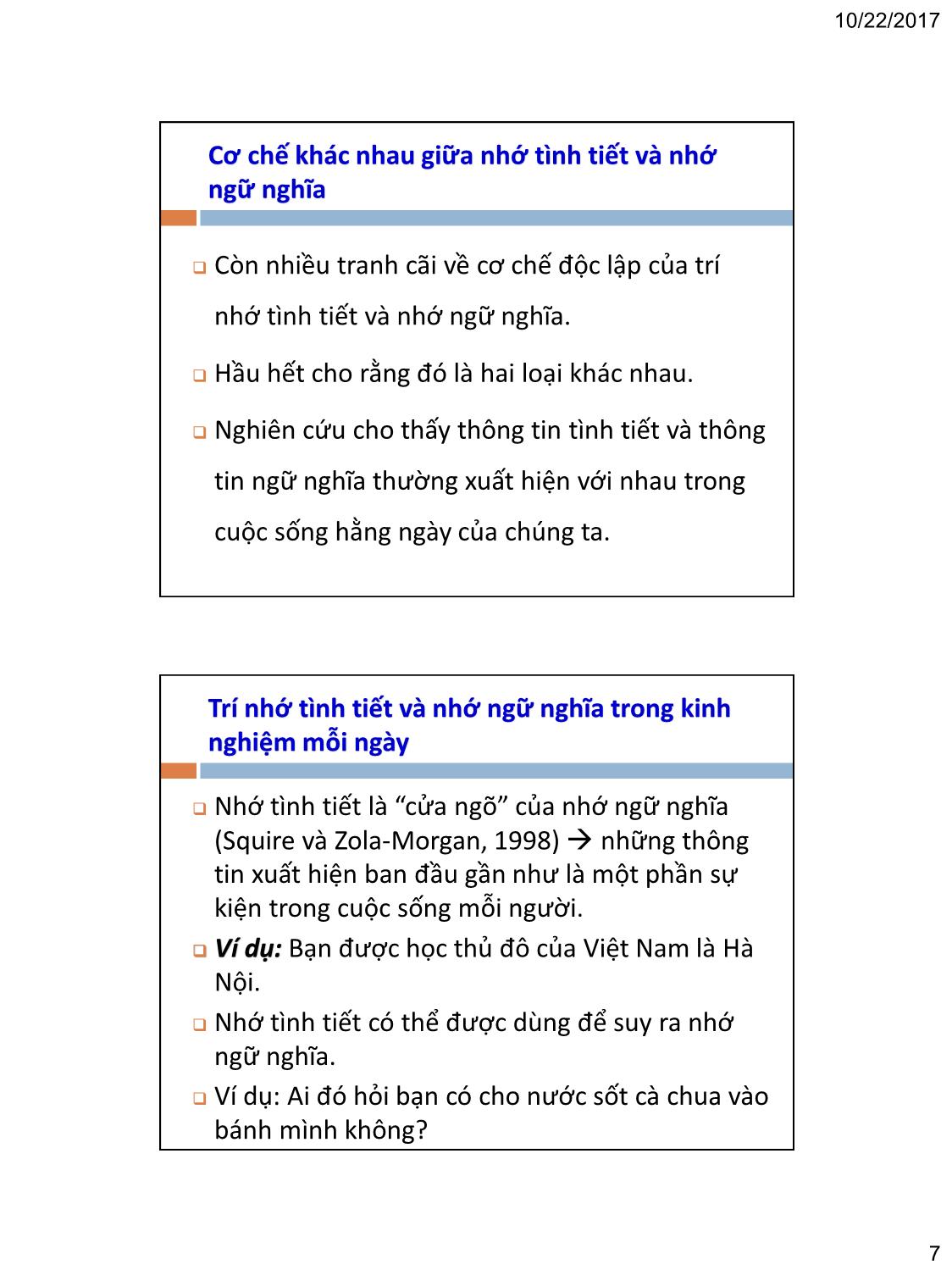 Bài giảng Tâm lý học nhận thức - Bài 5, Phần 2: Trí nhớ dài hạn (Long-term memory) trang 7