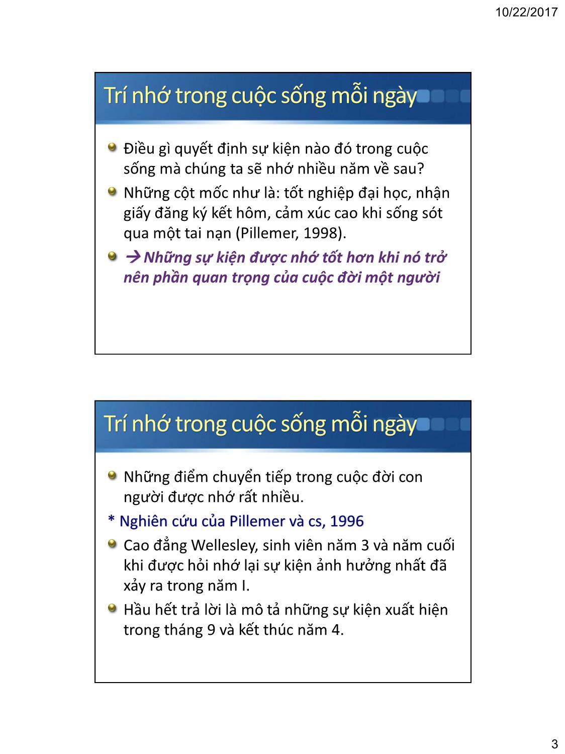 Bài giảng Tâm lý học nhận thức - Chương 6: Trí nhớ hằng ngày & lỗi trí nhớ trang 3