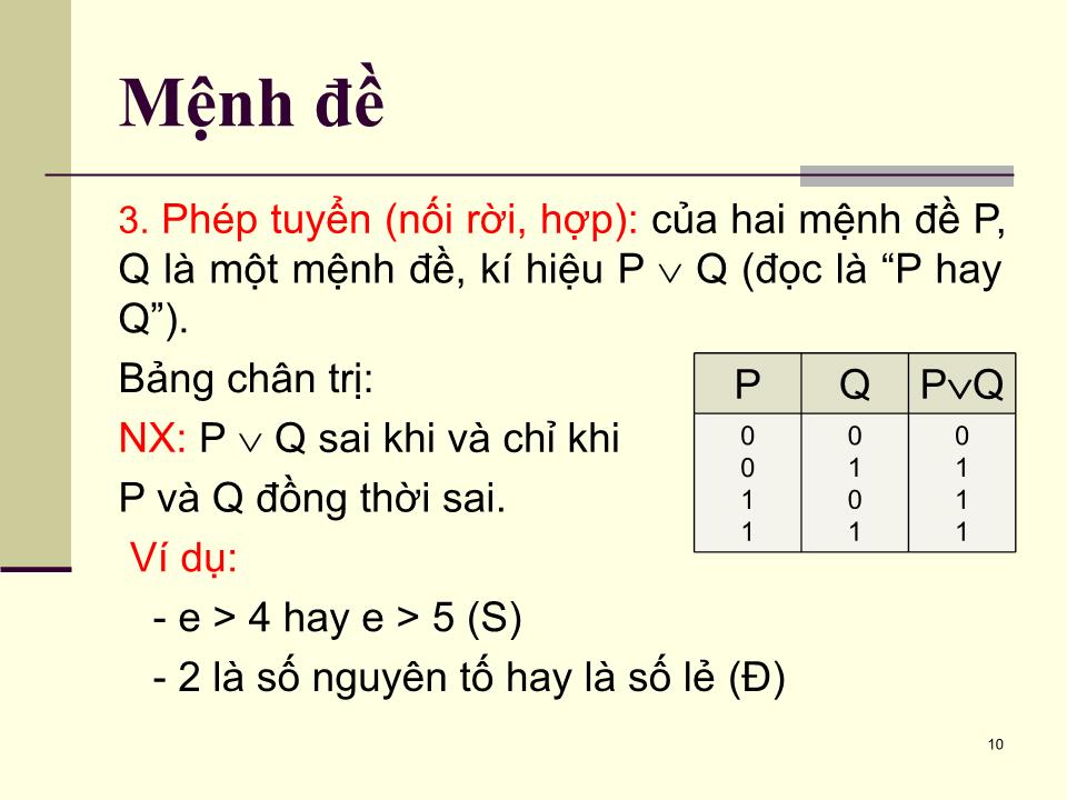 Bài giảng Toán rời rạc - Chương I: Cơ sở lôgic trang 10