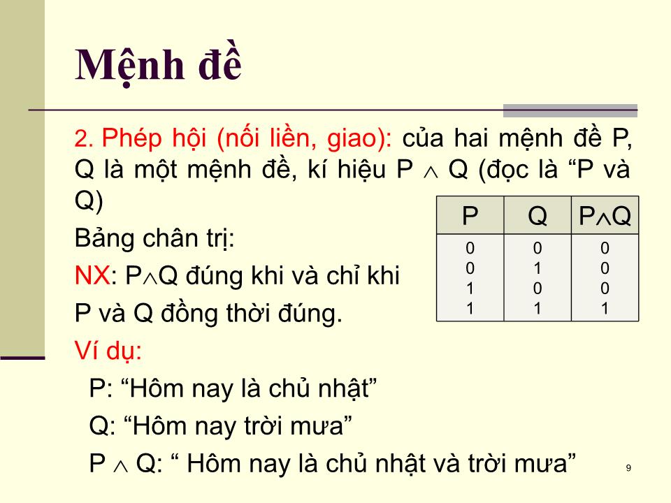 Bài giảng Toán rời rạc - Chương I: Cơ sở lôgic trang 9