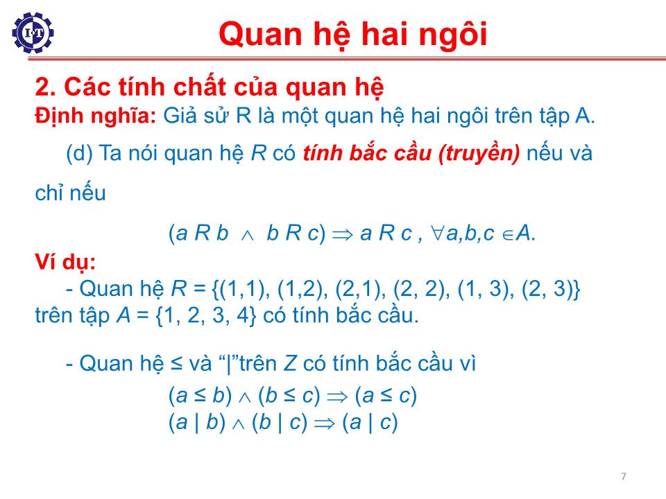 Bài giảng Toán rời rạc - Chương 3: Quan hệ trang 7