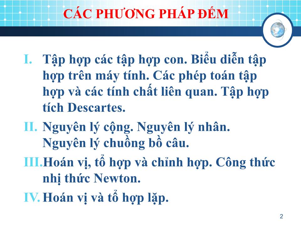 Bài giảng Toán rời rạc - Chương II: Các phương pháp đếm trang 2