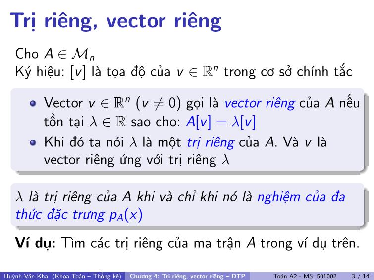 Bài giảng Toán A2 - Chương 4: Trị riêng, vector riêng-DTP trang 4