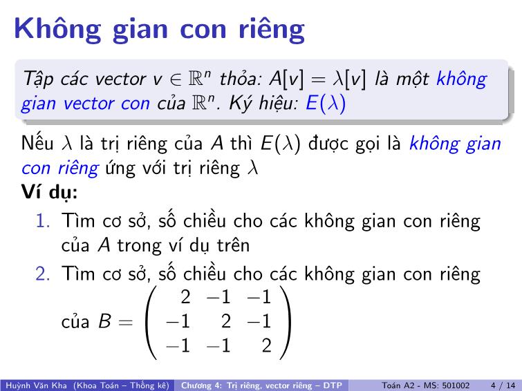 Bài giảng Toán A2 - Chương 4: Trị riêng, vector riêng-DTP trang 5