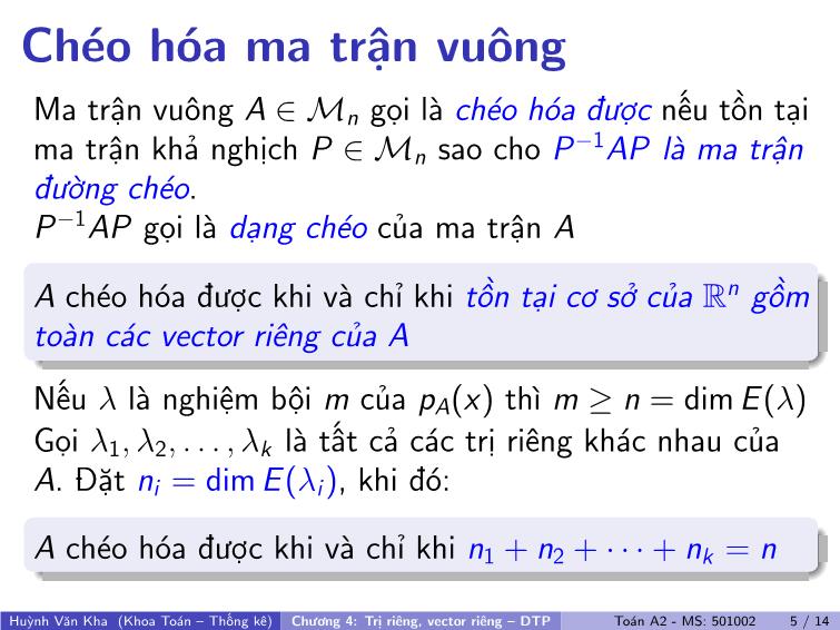 Bài giảng Toán A2 - Chương 4: Trị riêng, vector riêng-DTP trang 6