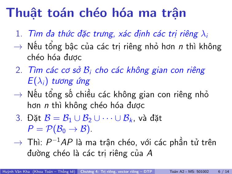 Bài giảng Toán A2 - Chương 4: Trị riêng, vector riêng-DTP trang 7