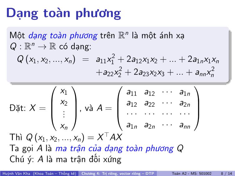 Bài giảng Toán A2 - Chương 4: Trị riêng, vector riêng-DTP trang 9