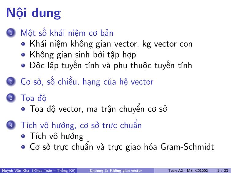 Bài giảng Toán A2 - Chương 3: Không gian vector trang 2