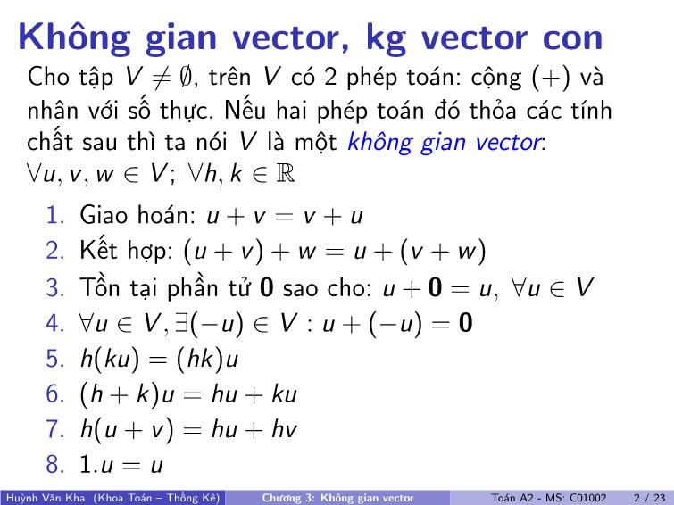 Bài giảng Toán A2 - Chương 3: Không gian vector trang 3