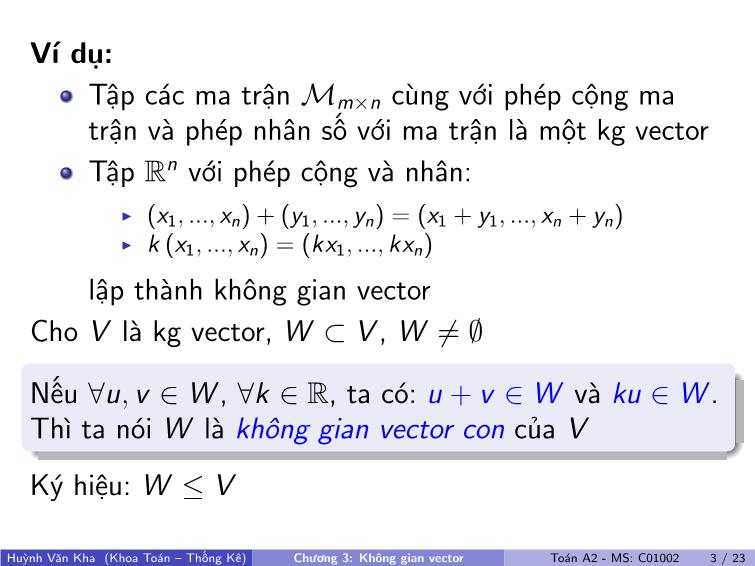 Bài giảng Toán A2 - Chương 3: Không gian vector trang 4