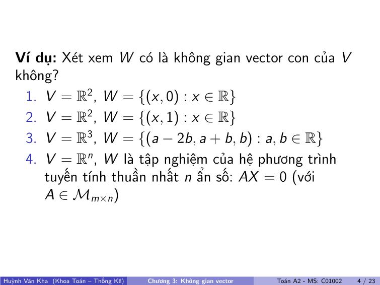 Bài giảng Toán A2 - Chương 3: Không gian vector trang 5