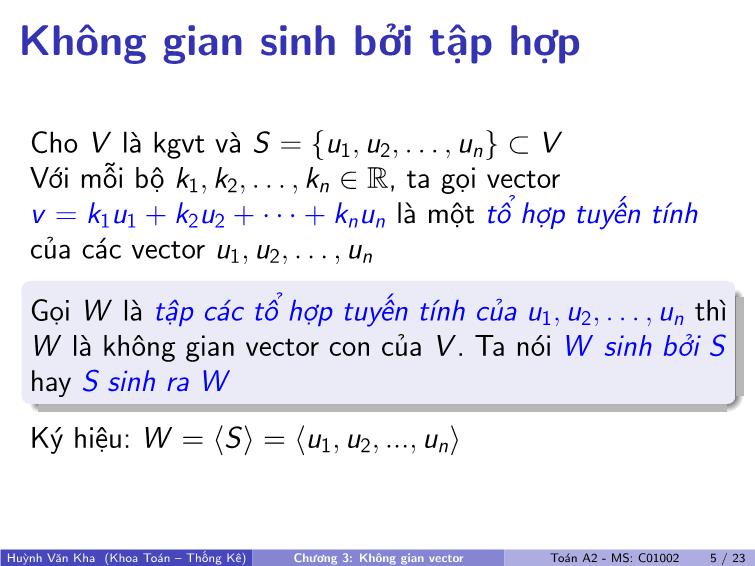 Bài giảng Toán A2 - Chương 3: Không gian vector trang 6