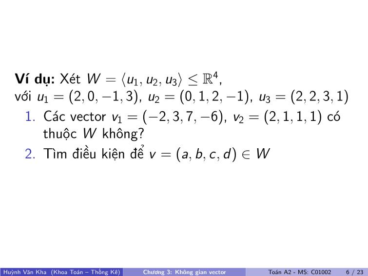 Bài giảng Toán A2 - Chương 3: Không gian vector trang 7