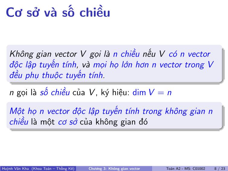 Bài giảng Toán A2 - Chương 3: Không gian vector trang 9