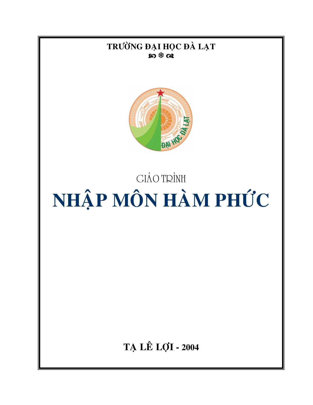 Giáo trình Nhập môn hàm phức trang 1