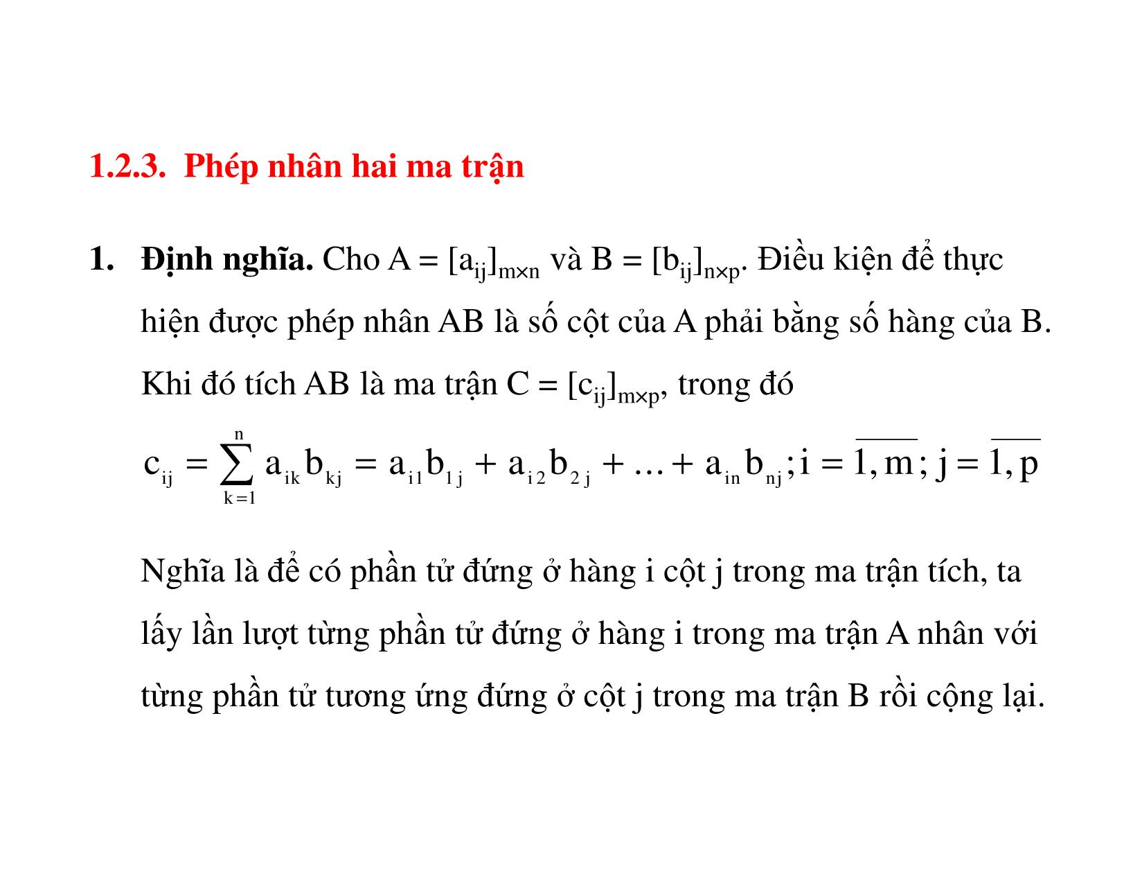 Bài giảng Đại số tuyến tính - Chương 1: Ma trận, định thức trang 10