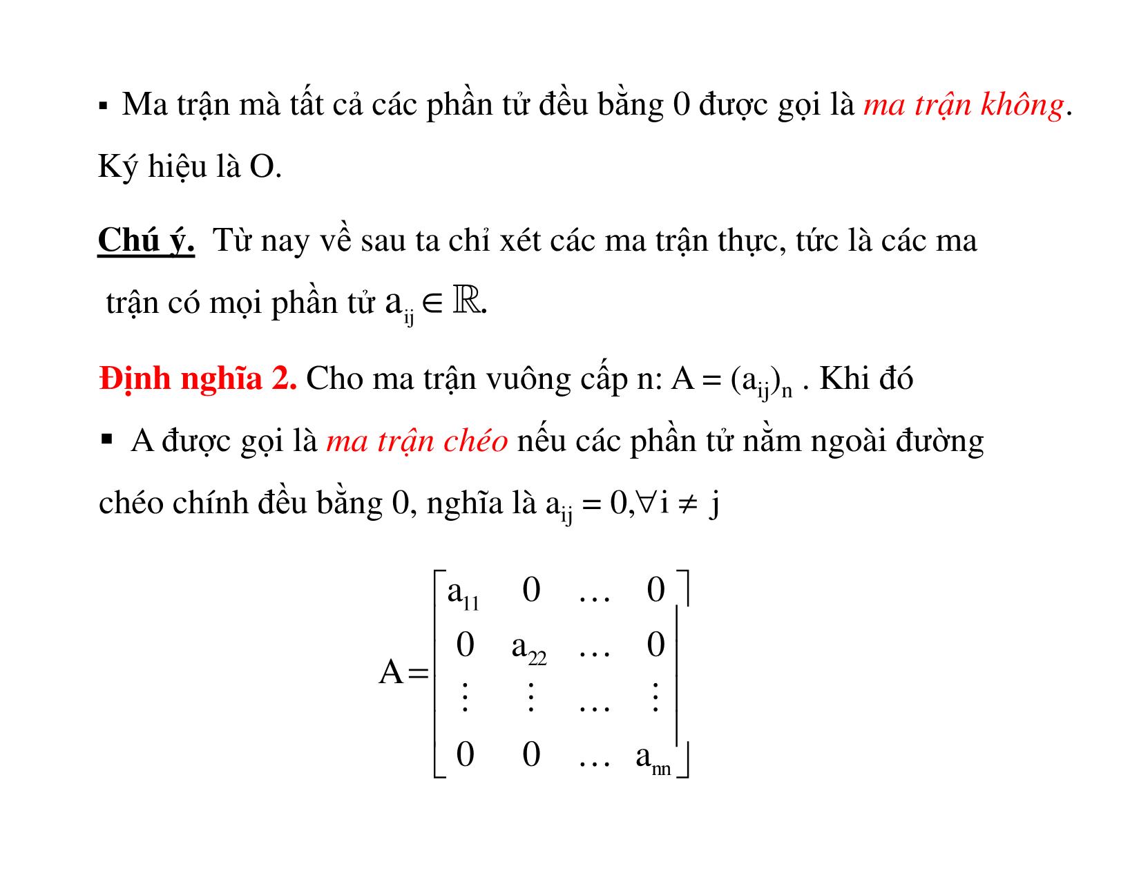 Bài giảng Đại số tuyến tính - Chương 1: Ma trận, định thức trang 6