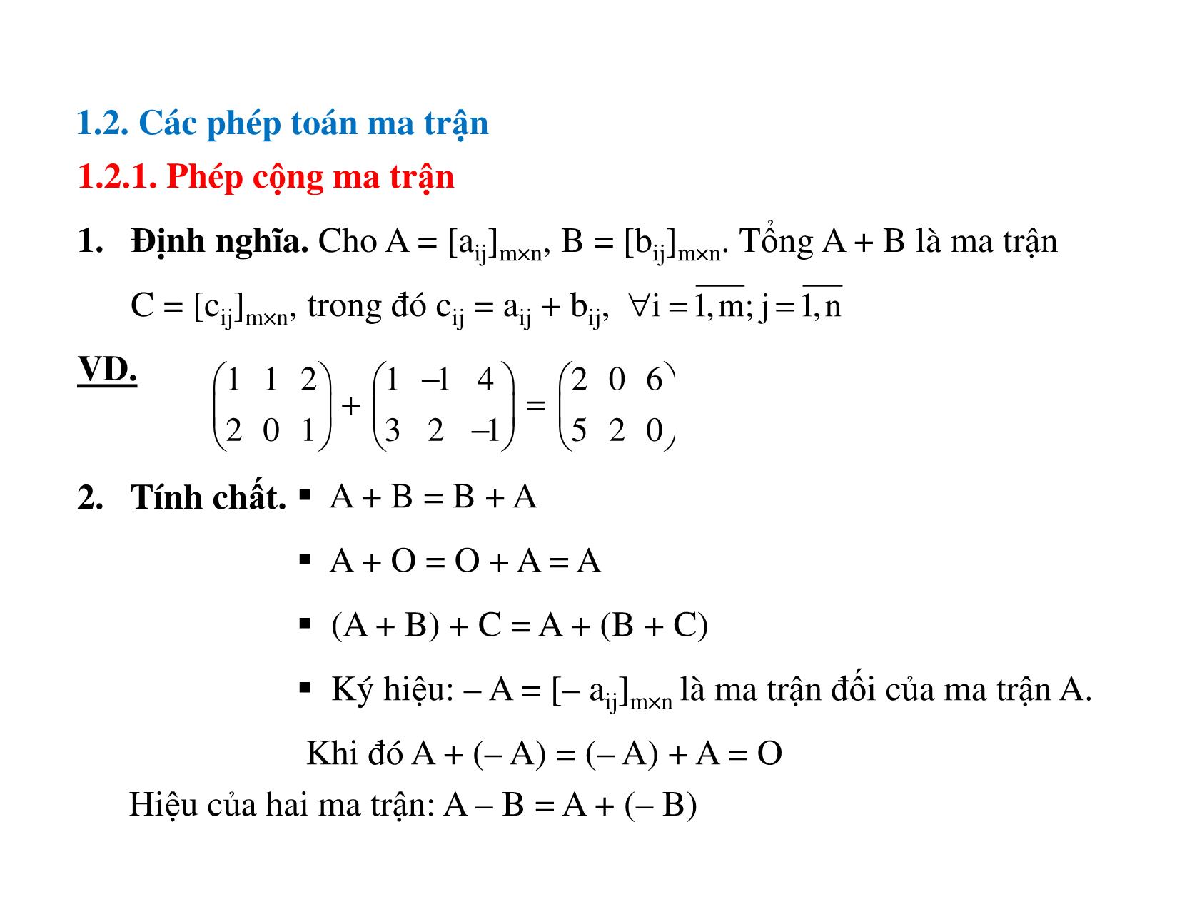 Bài giảng Đại số tuyến tính - Chương 1: Ma trận, định thức trang 8