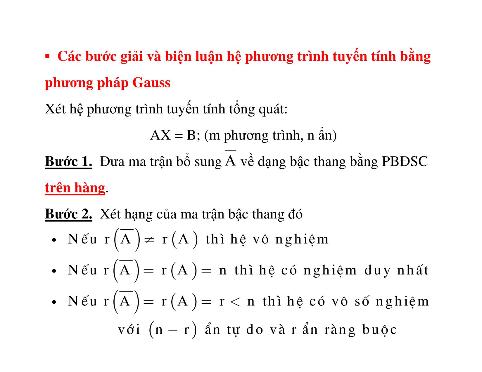 Bài giảng Đại số tuyến tính - Chương 2: Hệ phương trình tuyến tính trang 10