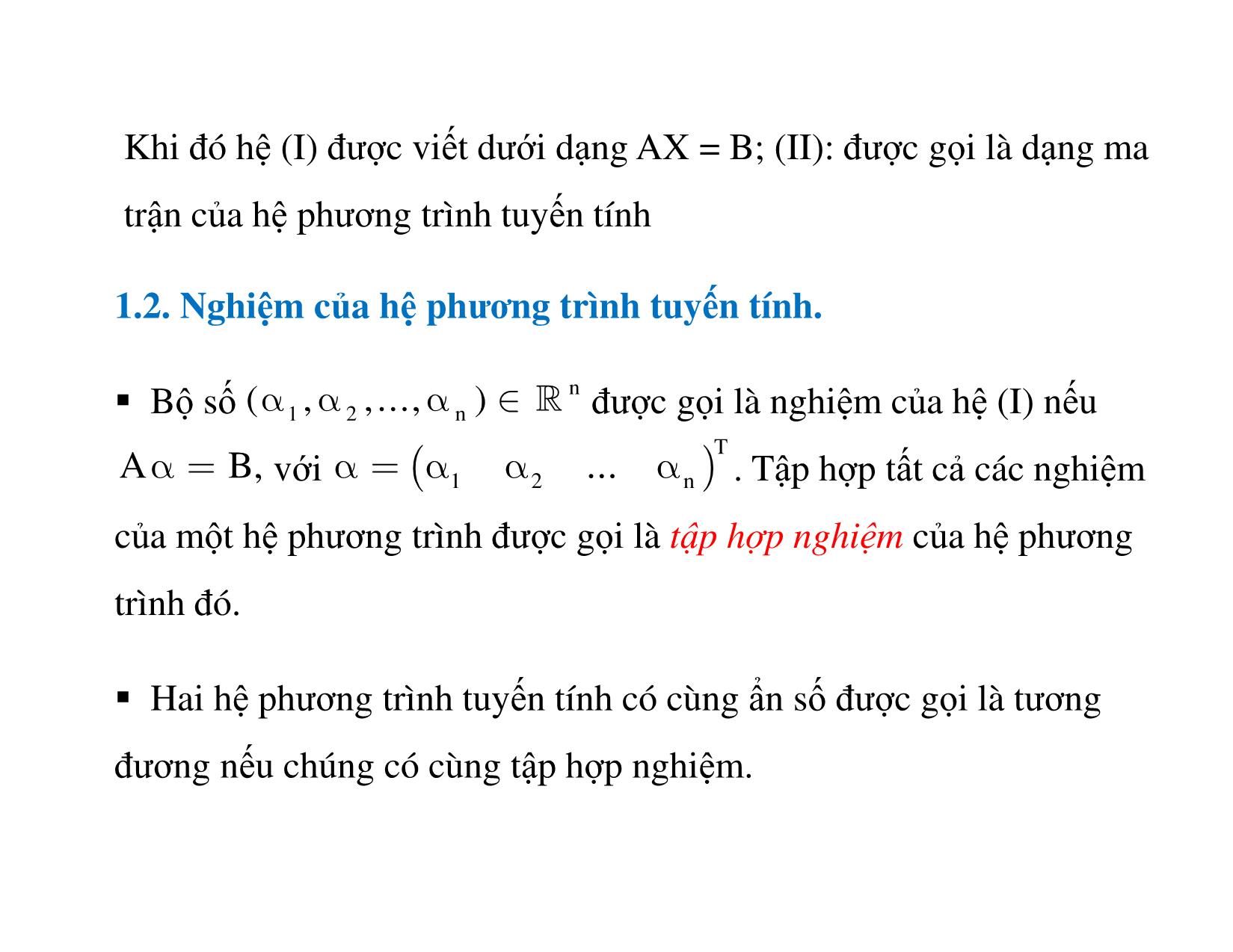 Bài giảng Đại số tuyến tính - Chương 2: Hệ phương trình tuyến tính trang 3